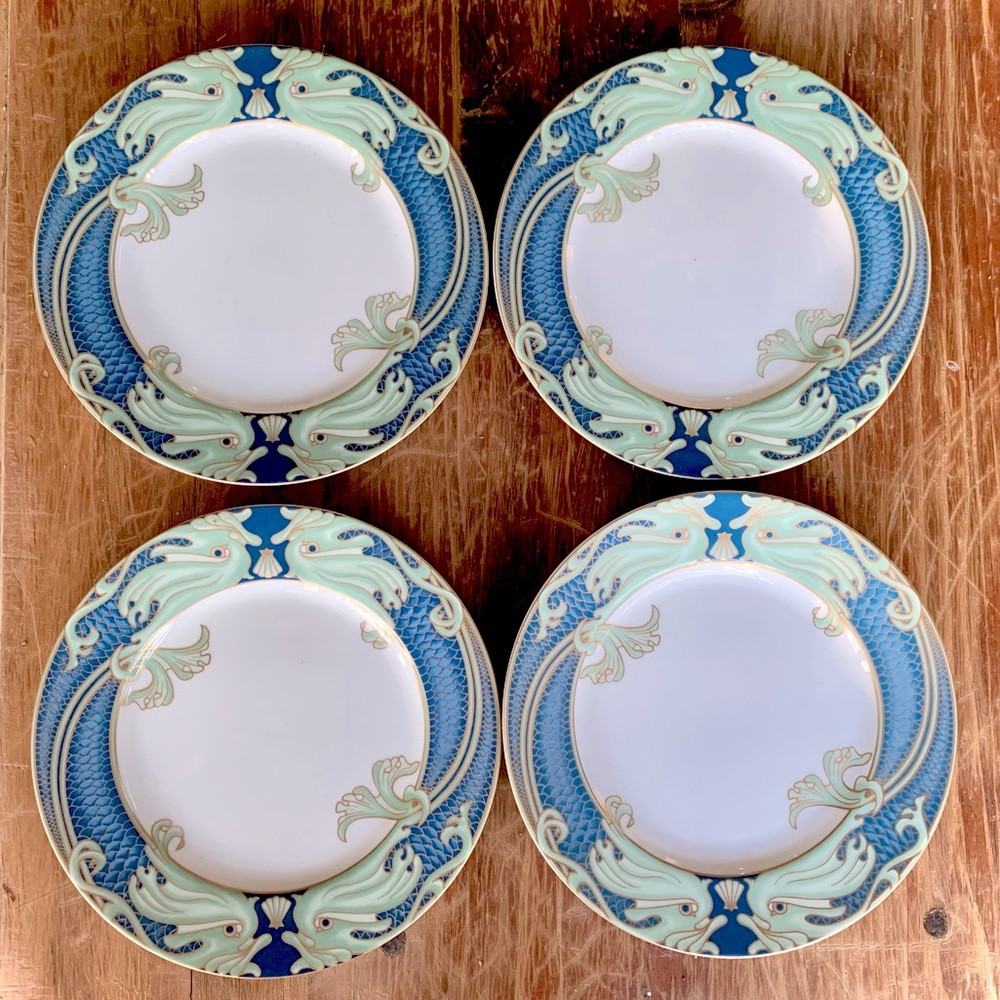 BEAUTIFUL Vintage Green Dolphin Street Fitz Floyd Chinoiserie Art Dessert Plate
